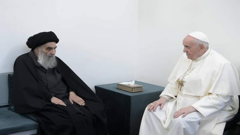 بالصور.. لقاء تاريخي بين آية الله السيستاني والبابا فرنسيس الأول
