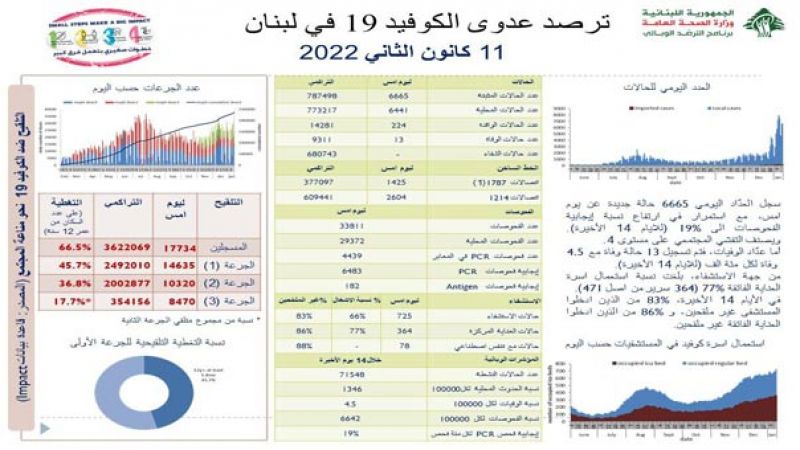 وزارة الصحة اللبنانية: 6665 إصابة جديدة بكورونا و13 حالة وفاة خلال الـ24 ساعة الماضية