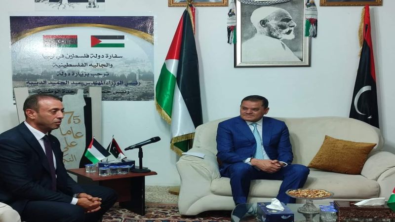 الدبيبة يعلن من داخل سفارة فلسطين في طرابلس تجريم التطبيع ورفضه وإدانته بالكامل