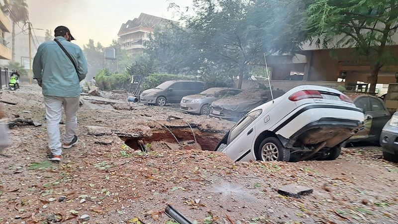 بالفيديو| لحظة وقوع العدوان الصهيوني على منطقة حارة حريك طلعة العاملية