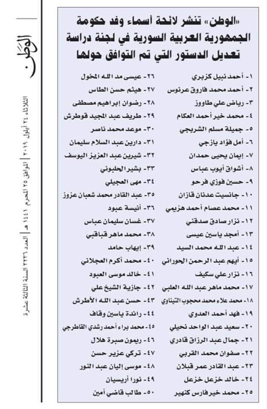 دمشق تعلن أسماء ممثليها في اللجنة الدستورية