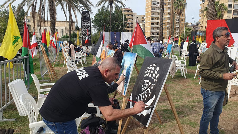 مرسم فني لحزب الله في صيدا دعمًا للمقاومة الفلسطينية 
